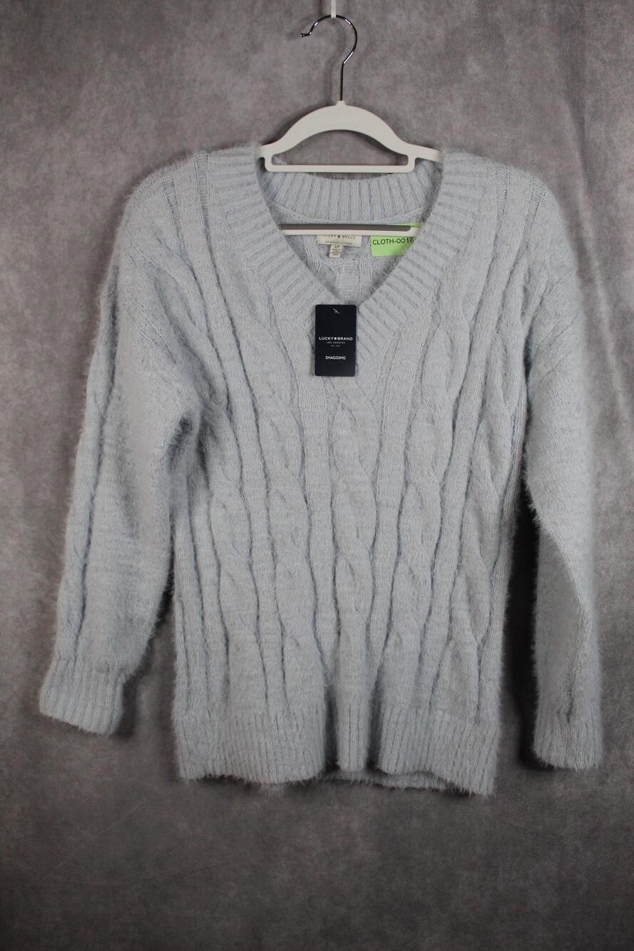Lucky Brand Sweater Womens S Gray Acrylic Cable-Knit Pullover Heavyweight